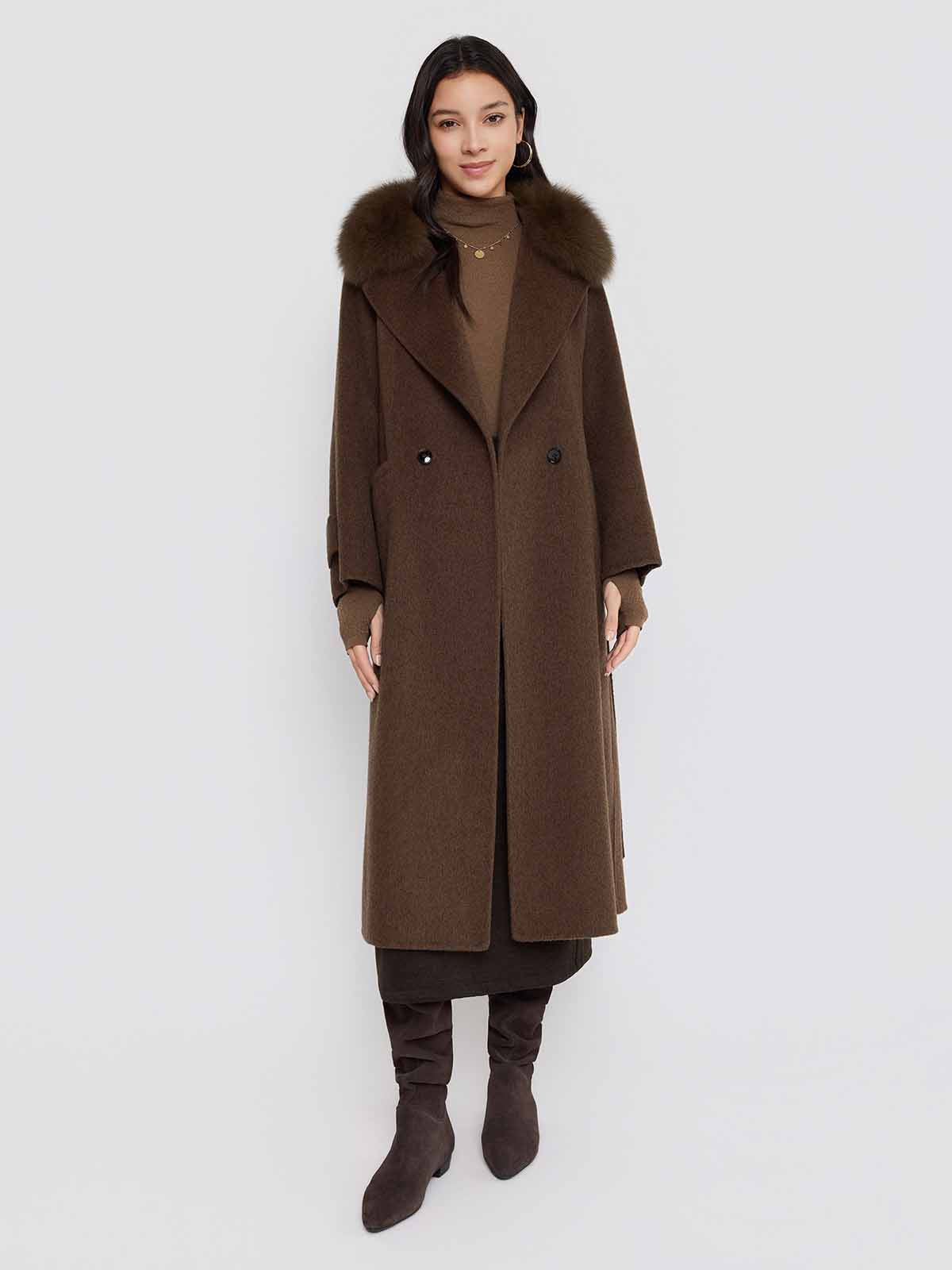 ASOBIO Wool Coat with Detachable Fox Fur Collar