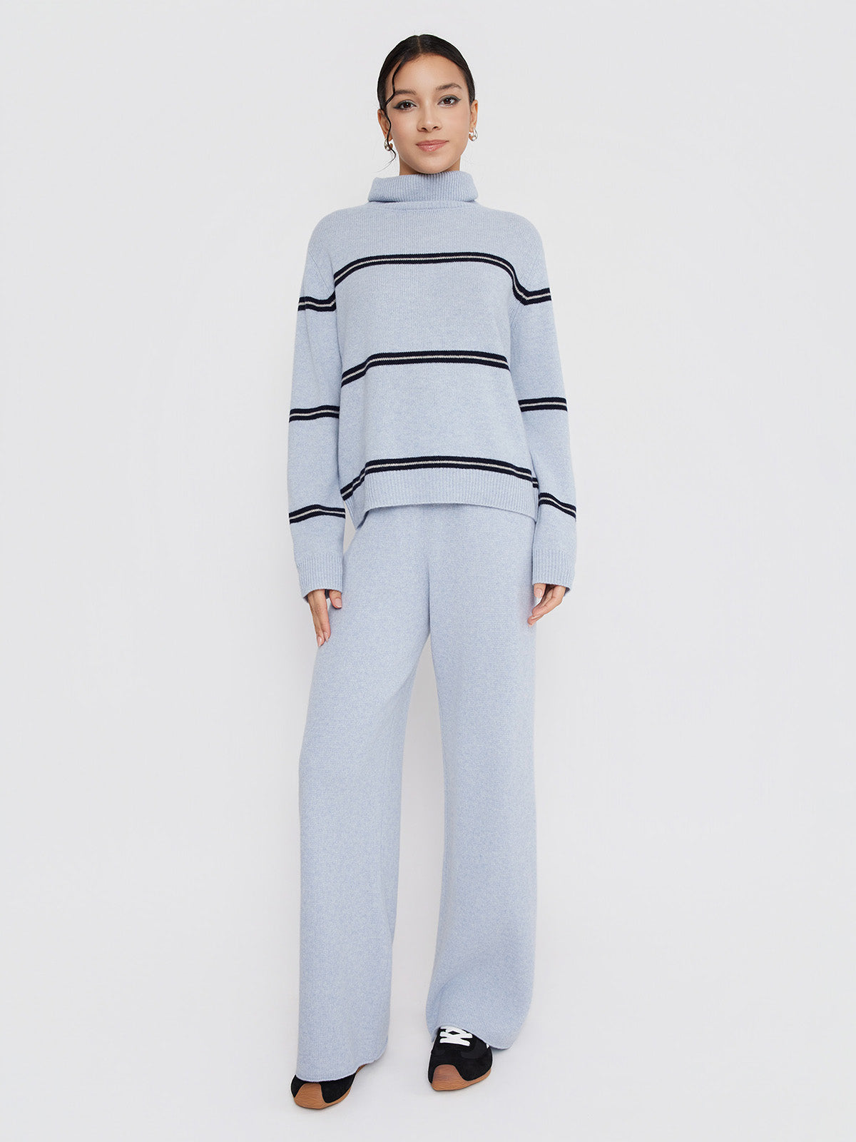 ASOBIO 100% Wool Striped Turtleneck Sweater