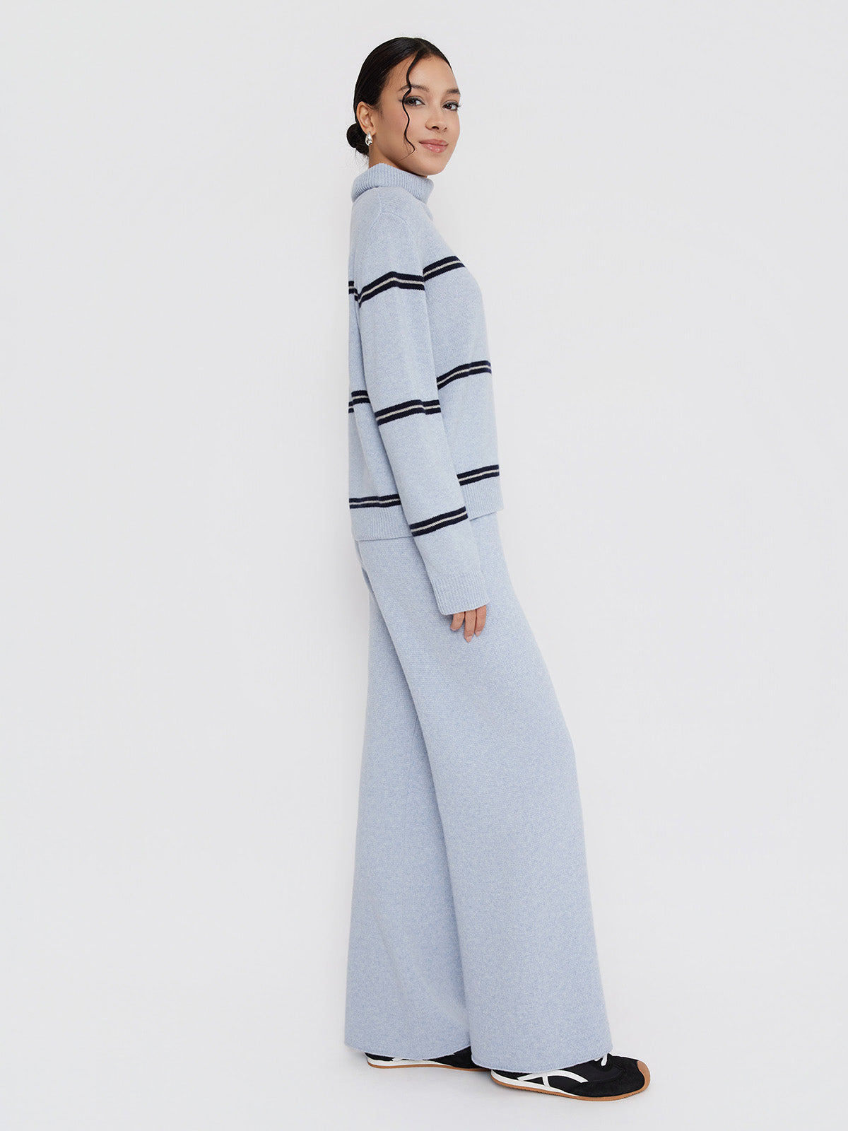 ASOBIO 100% Wool Striped Turtleneck Sweater