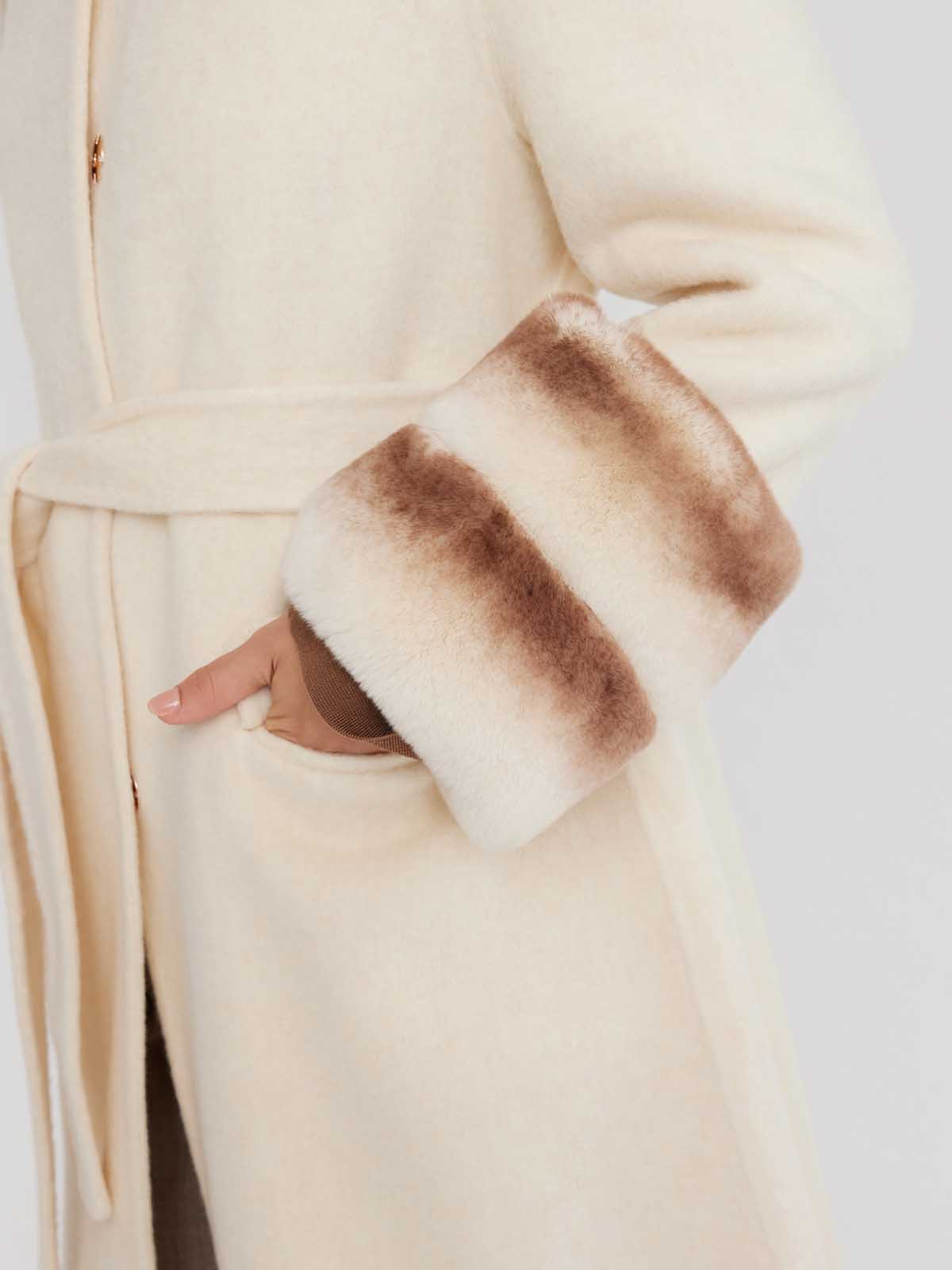 ASOBIO Wool Coat with Rex Rabbit Fur Collar