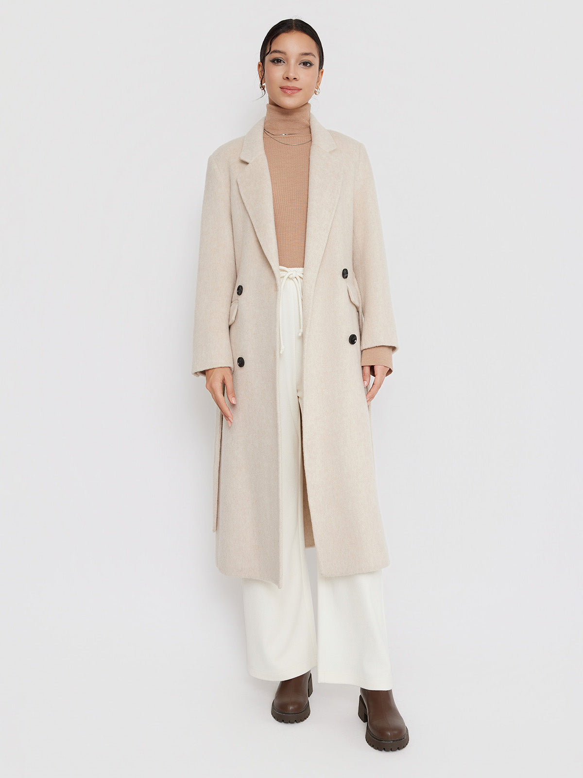 ASOBIO Relaxed Long Wool and Camel Hair Coat
