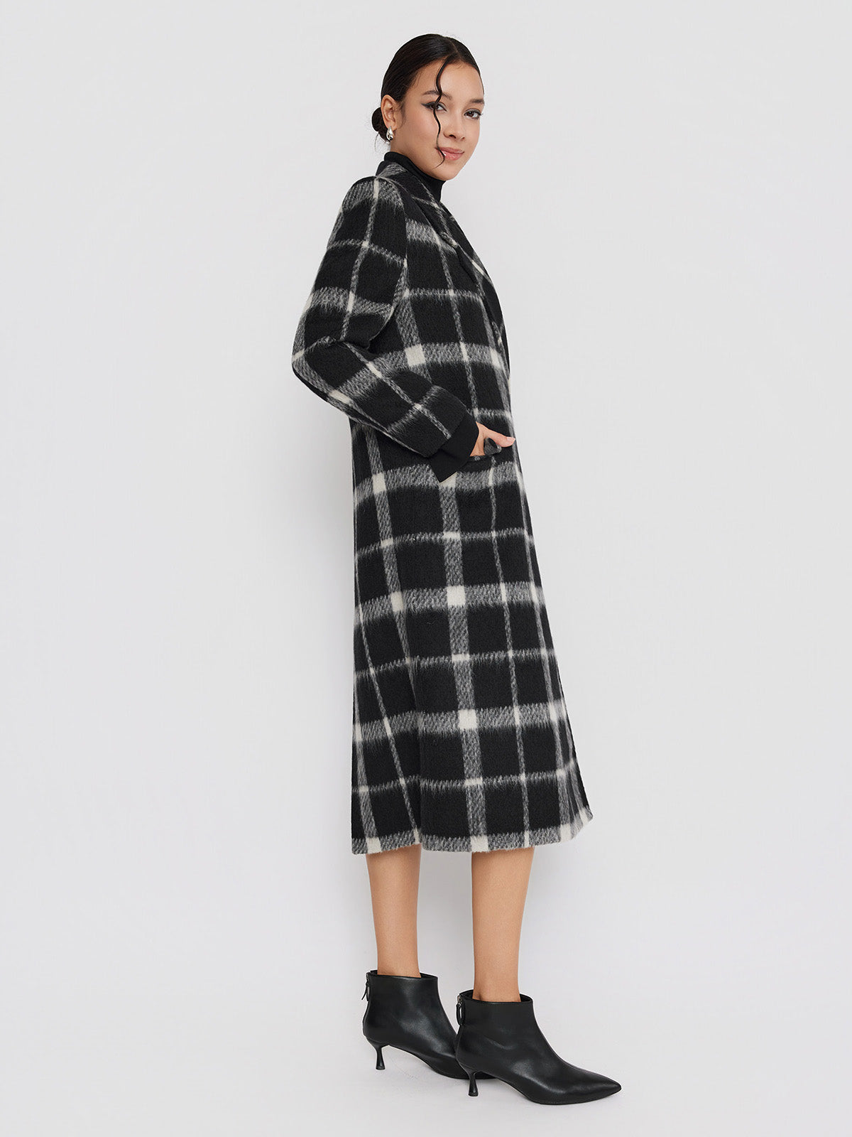 ASOBIO Double-Faced Long Wool-Alpaca Check Coat