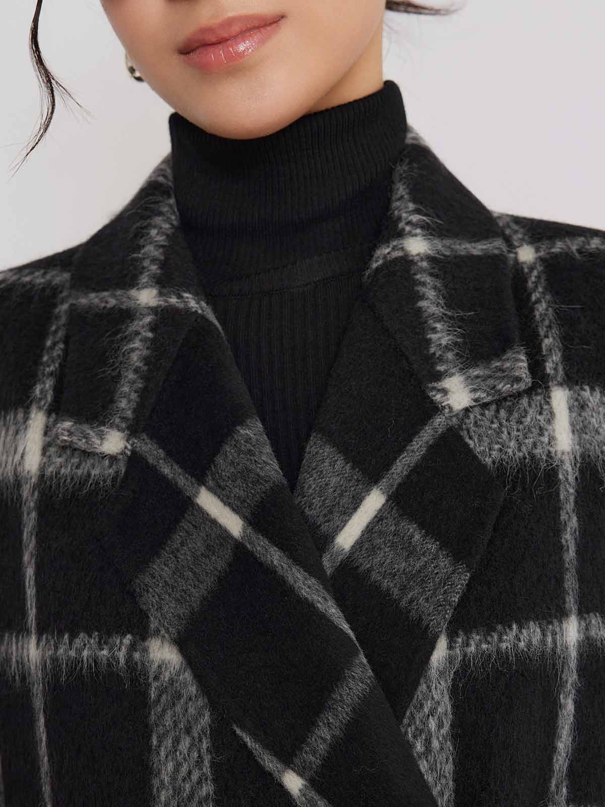 ASOBIO Double-Faced Long Wool-Alpaca Check Coat