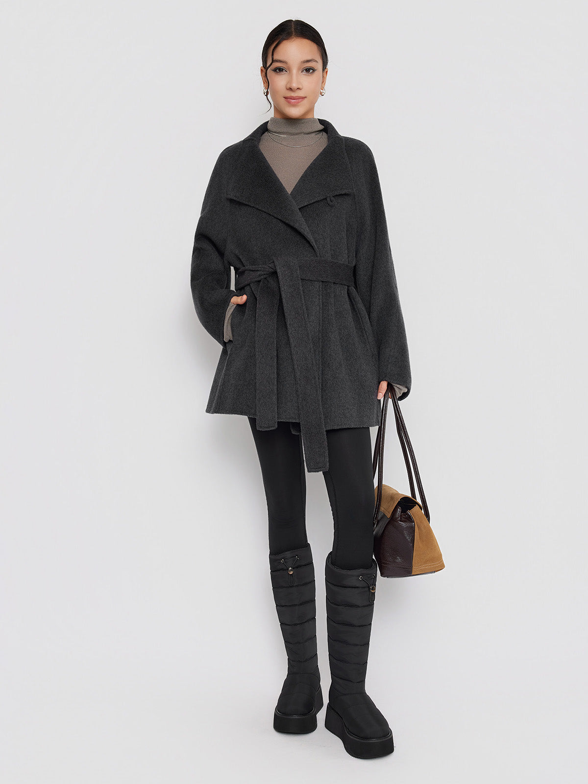 ASOBIO Double-Faced Stand Collar Wrap Coat