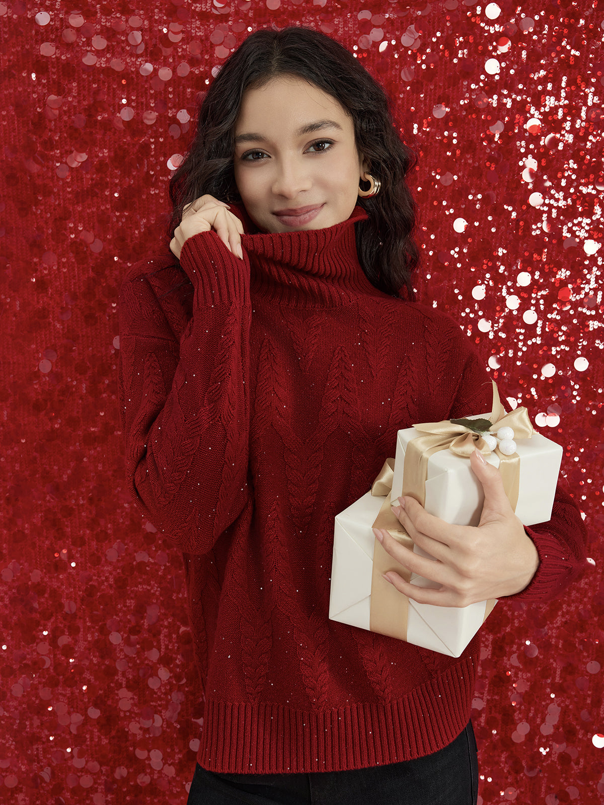 ASOBIO 100% Wool Turtleneck Pullover Sweater