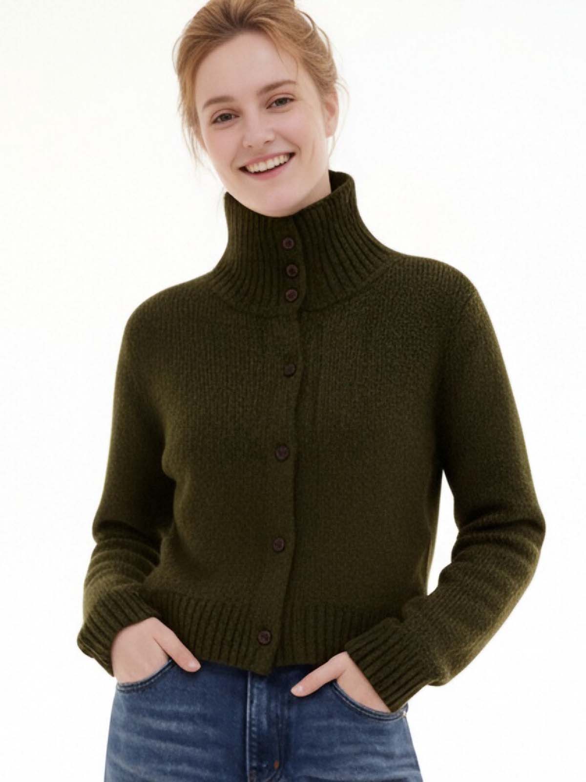 ASOBIO Mélange Wool Button-Front Cardigan