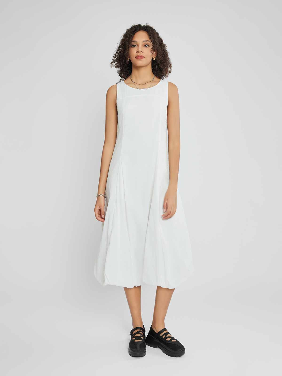ASOBIO Sleeveless Bubble-Hem Midi Dress