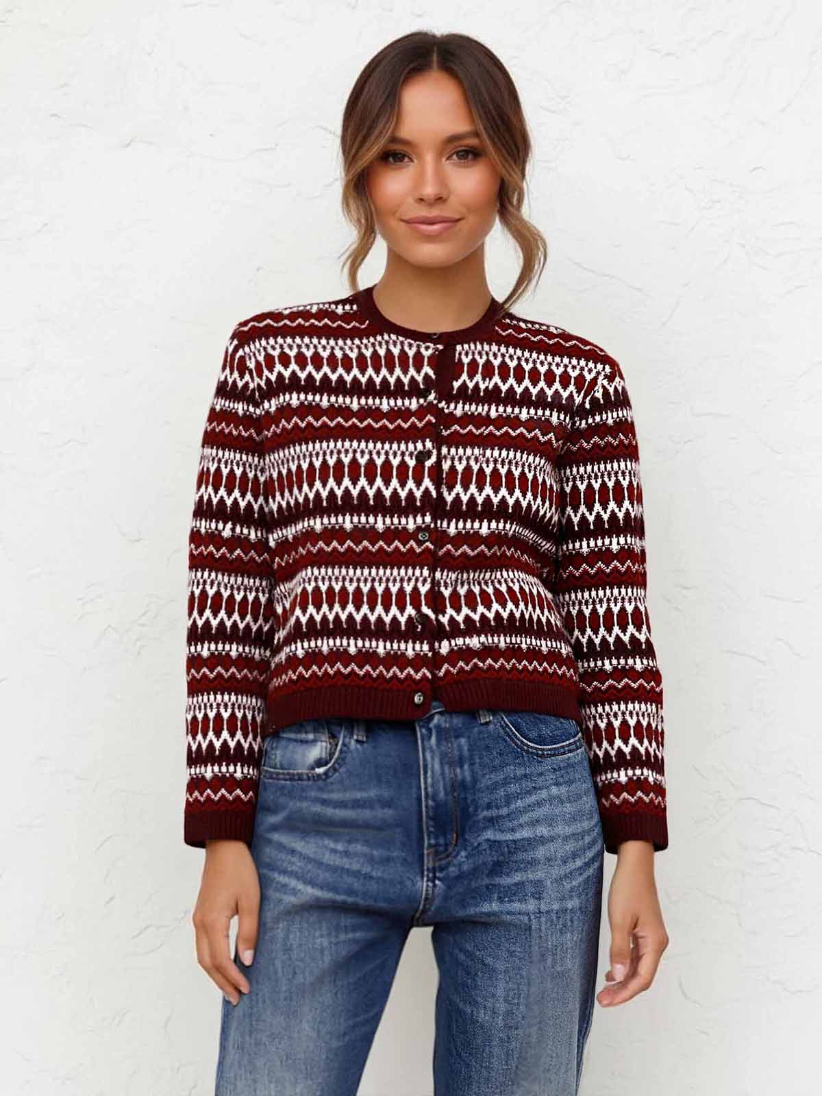 ASOBIO 100% Wool Fair Isle Cardigan