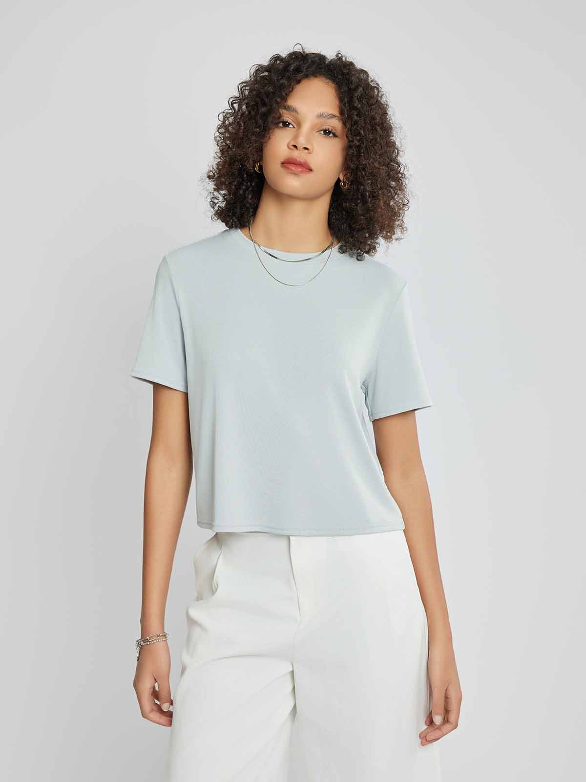 ASOBIO Knitted Short-Sleeve Round Neck T-Shirt