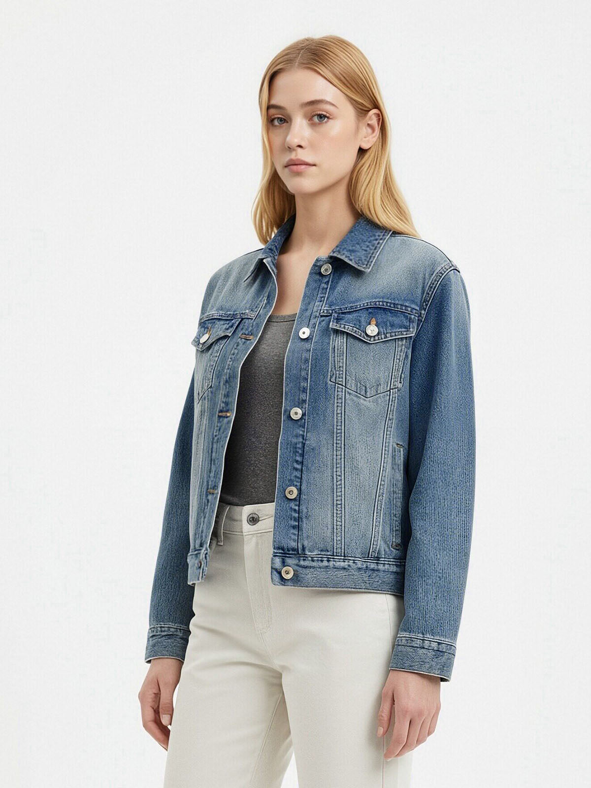 ASOBIO Cropped Utility Denim Jacket
