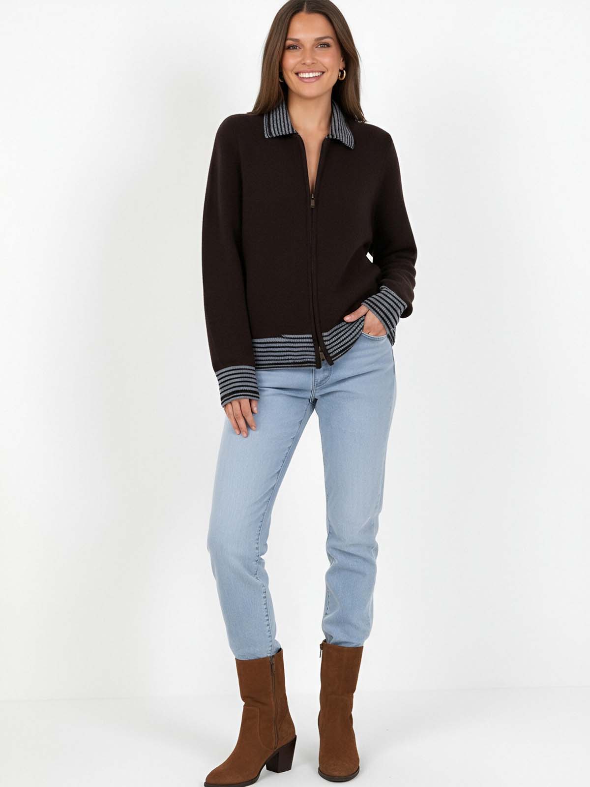 ASOBIO Merino Wool Zip-Up Cardigan