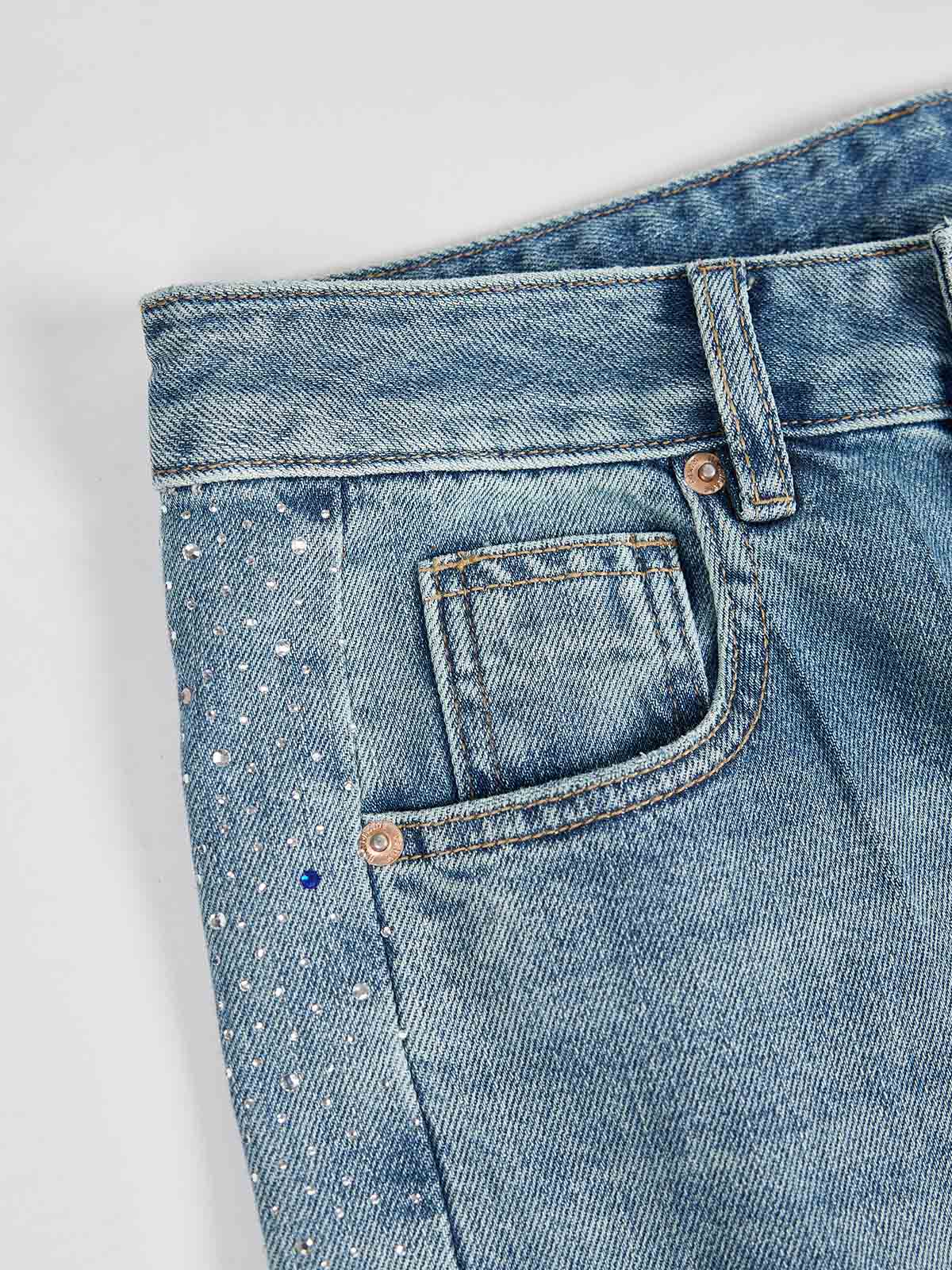 ASOBIO Rhinestone Stripe Straight Jean