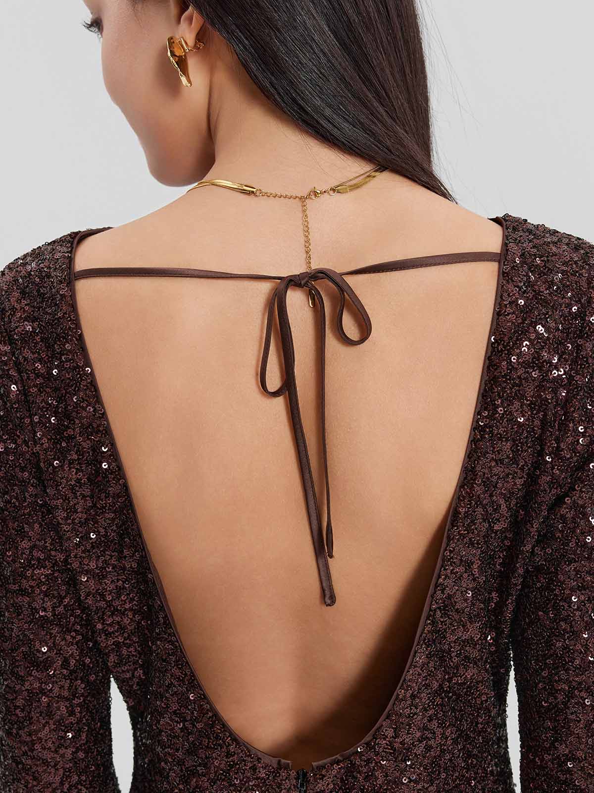 ASOBIO Long Sleeve Sequin Mini Dress