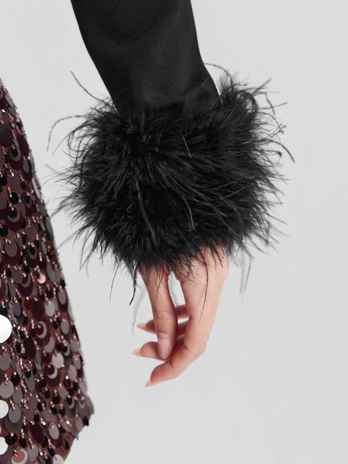 ASOBIO Boat-Neck Feather Cuff Top