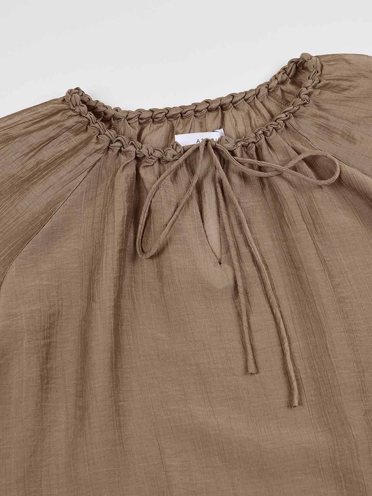 Tencel Textured Pleated Neck Blouse