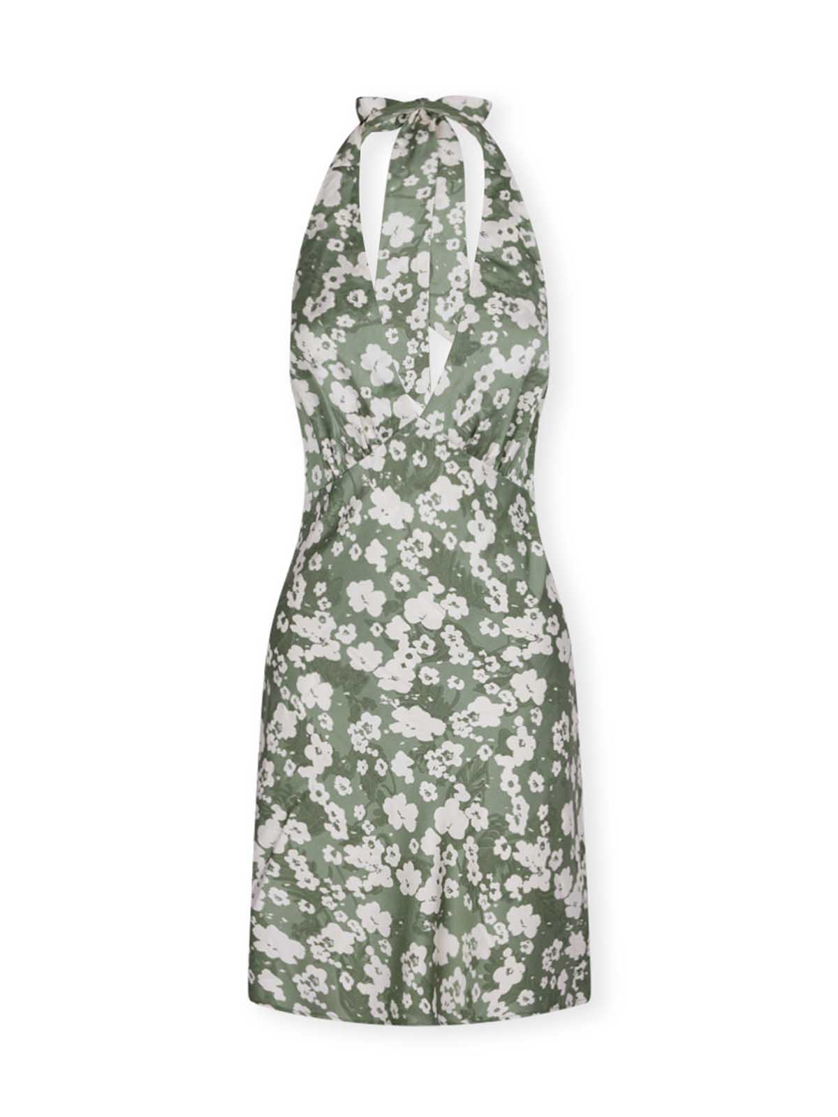 ASOBIO Halter V-Neck Draped Mini Dress