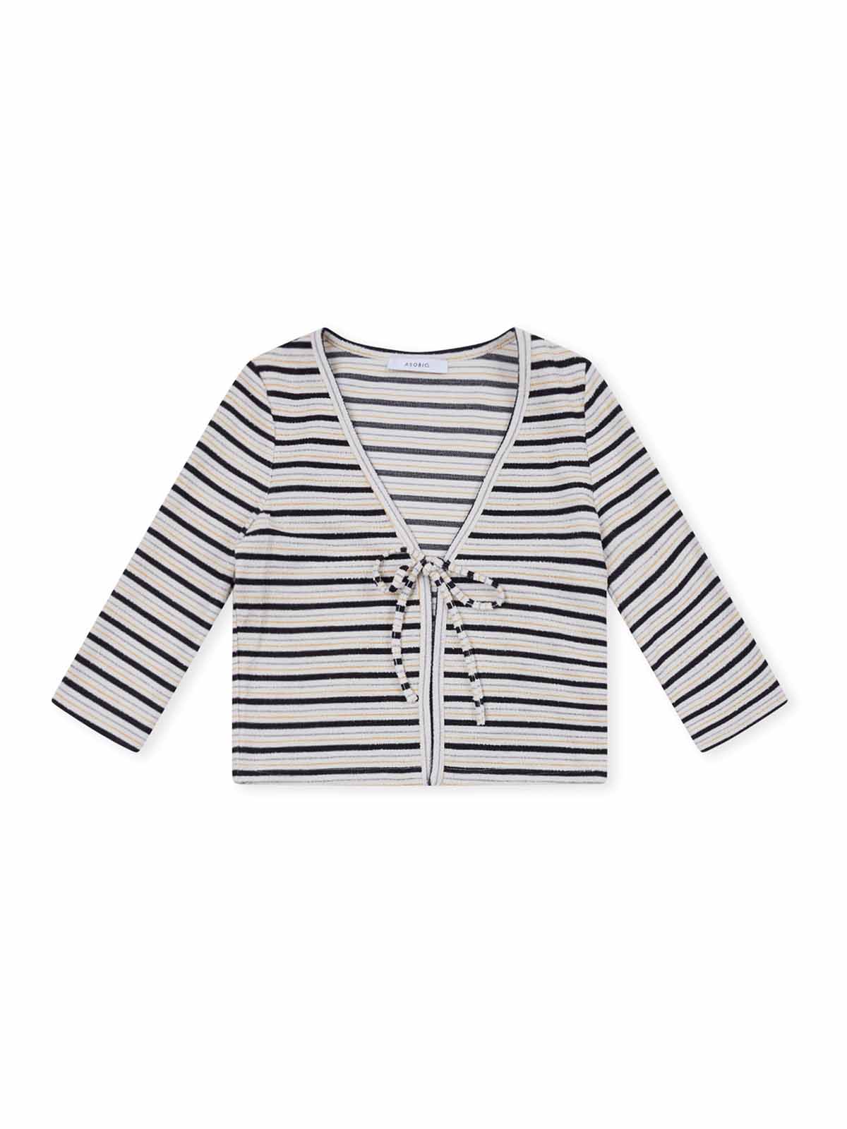 ASOBIO Knitted Front-Tie 3/4 Sleeve Cardigan