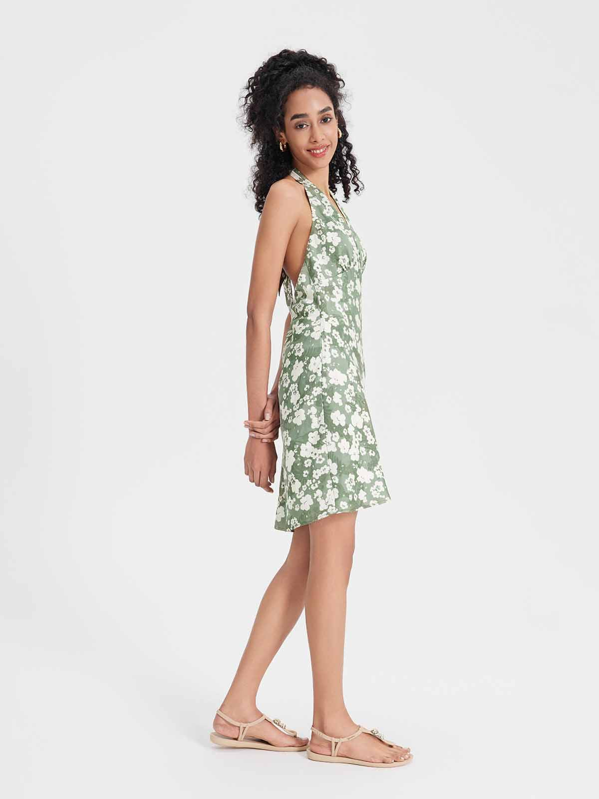 ASOBIO Halter V-Neck Draped Mini Dress