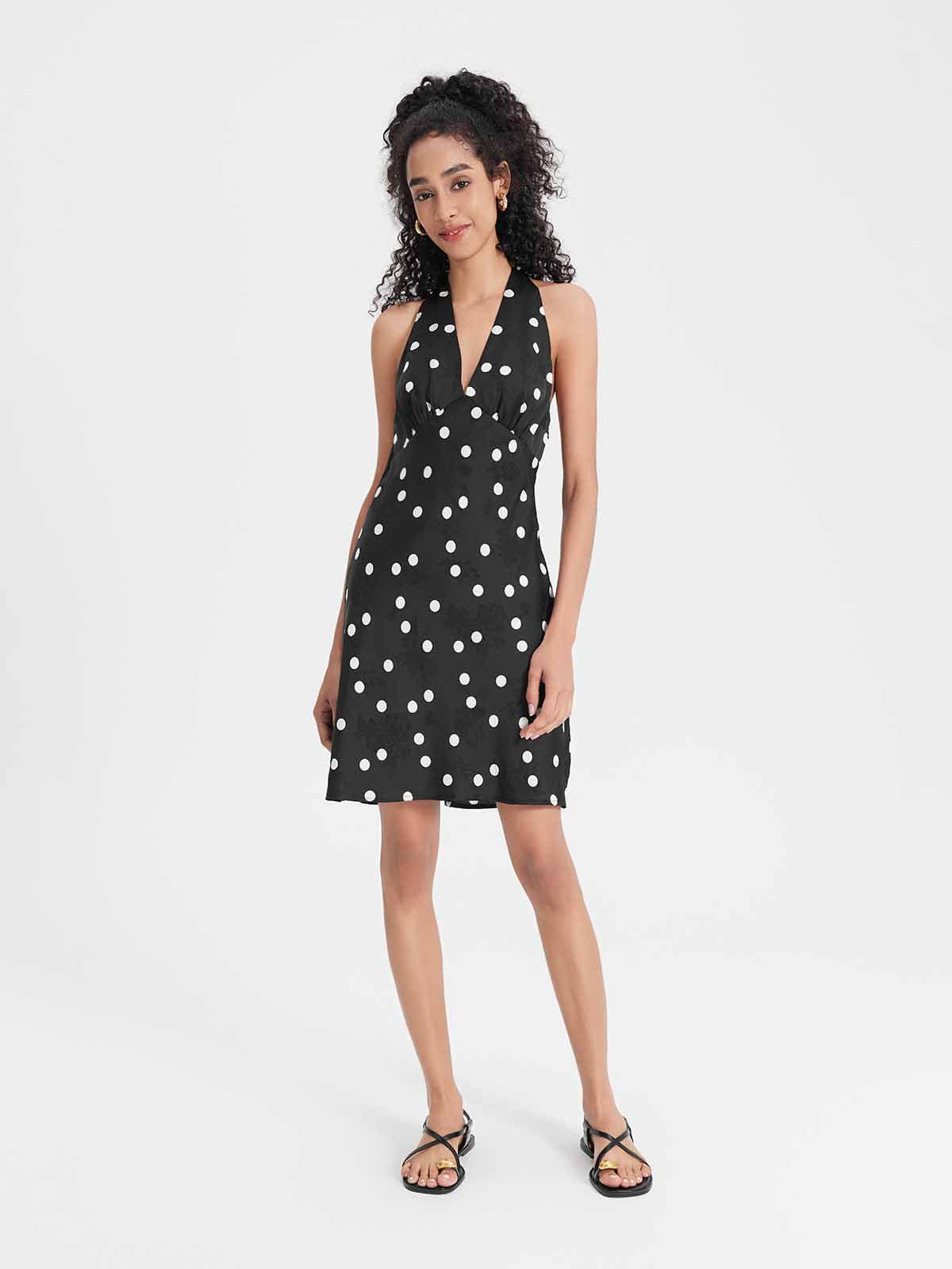 ASOBIO Halter V-Neck Draped Mini Dress