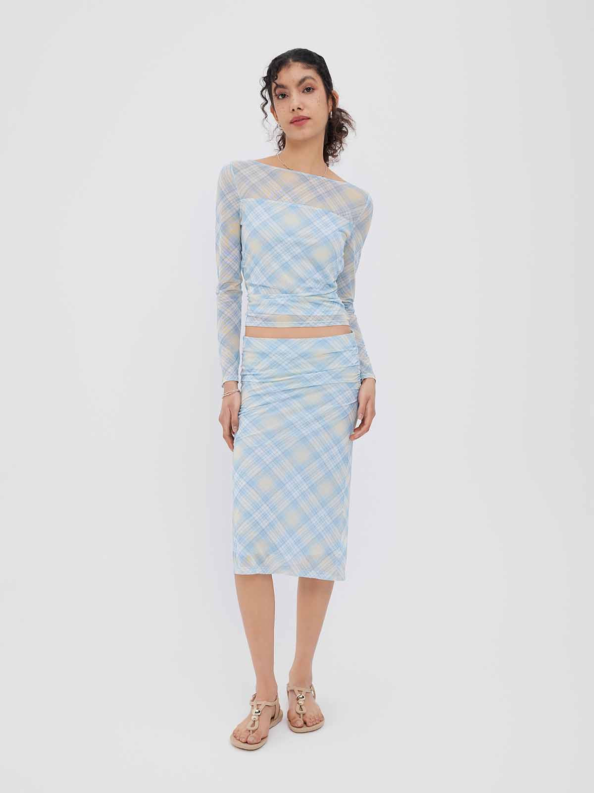 ASOBIO Mesh Ruched Top