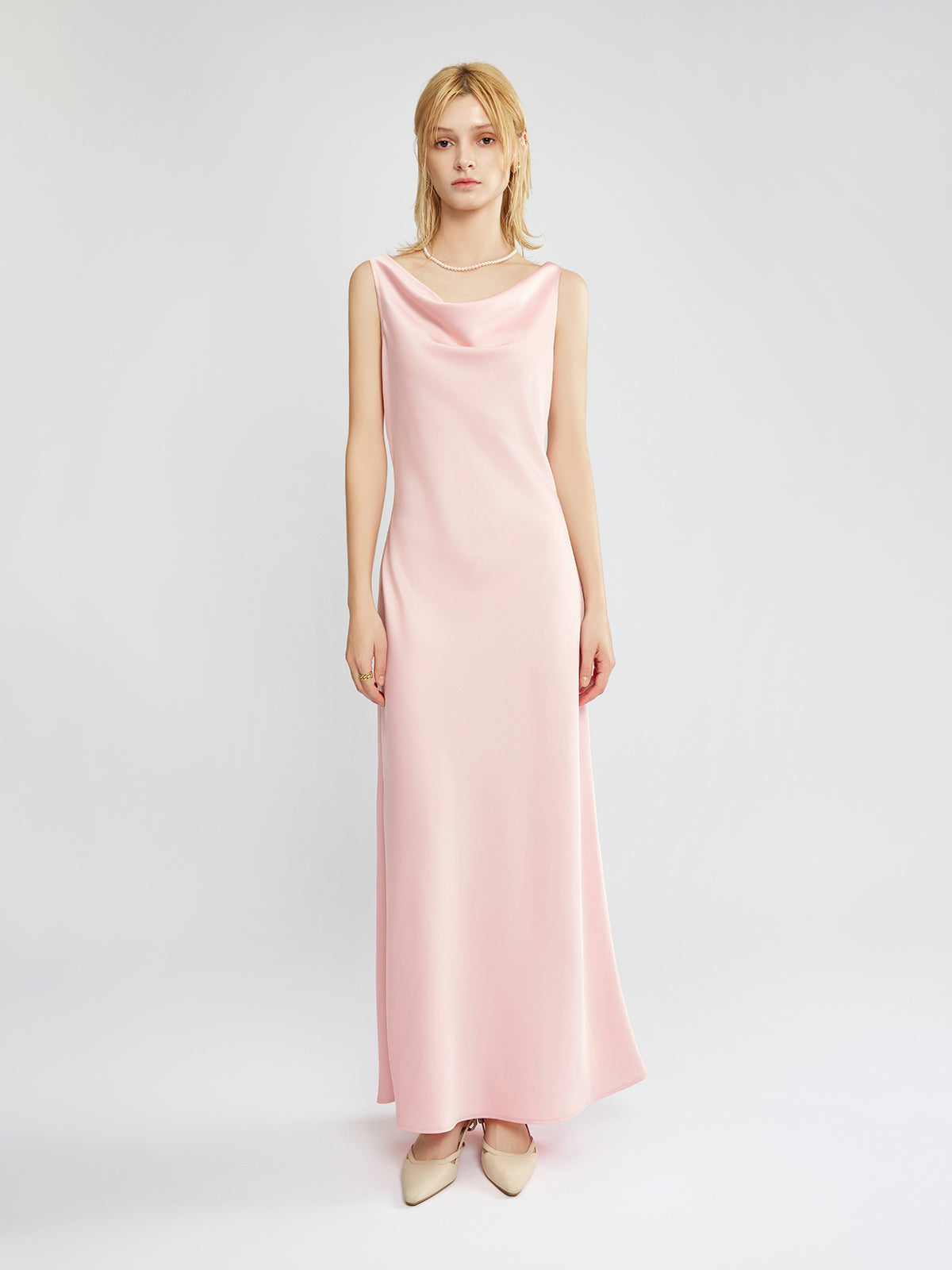 Satin Cowlneck Maxi Dress