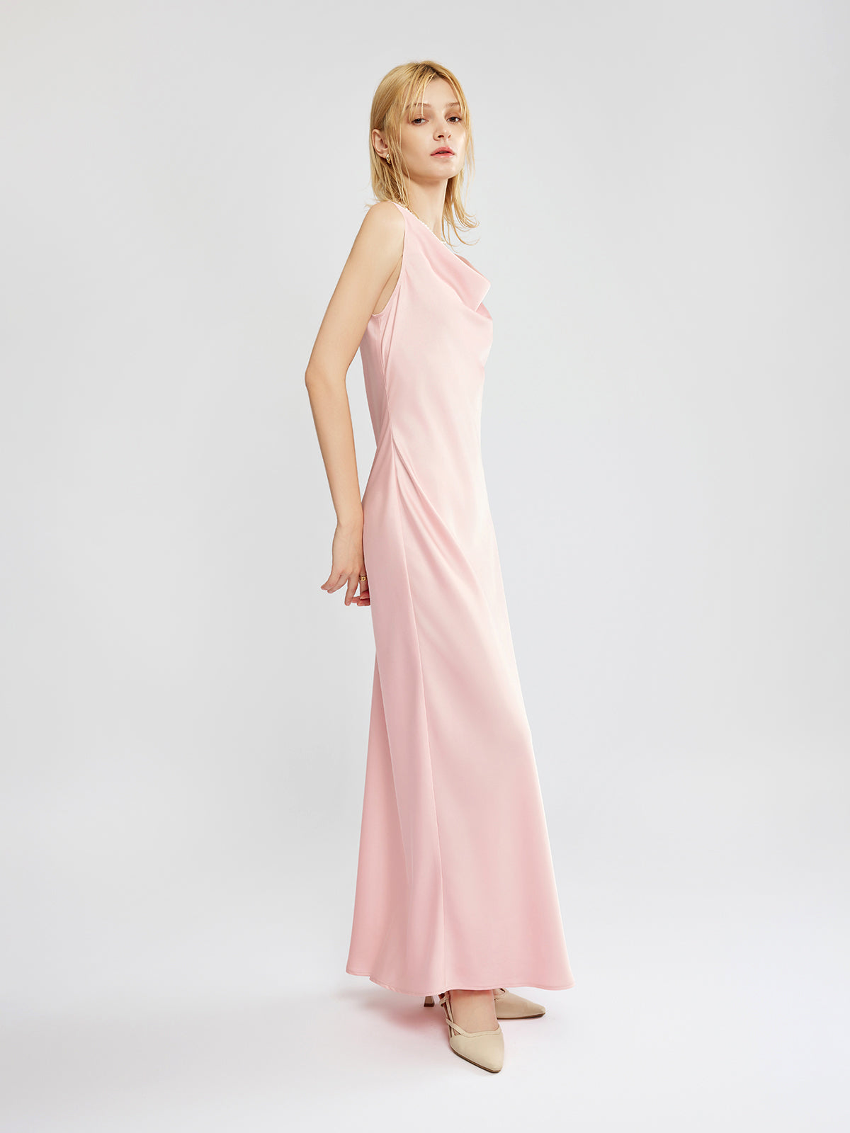 Satin Cowlneck Maxi Dress