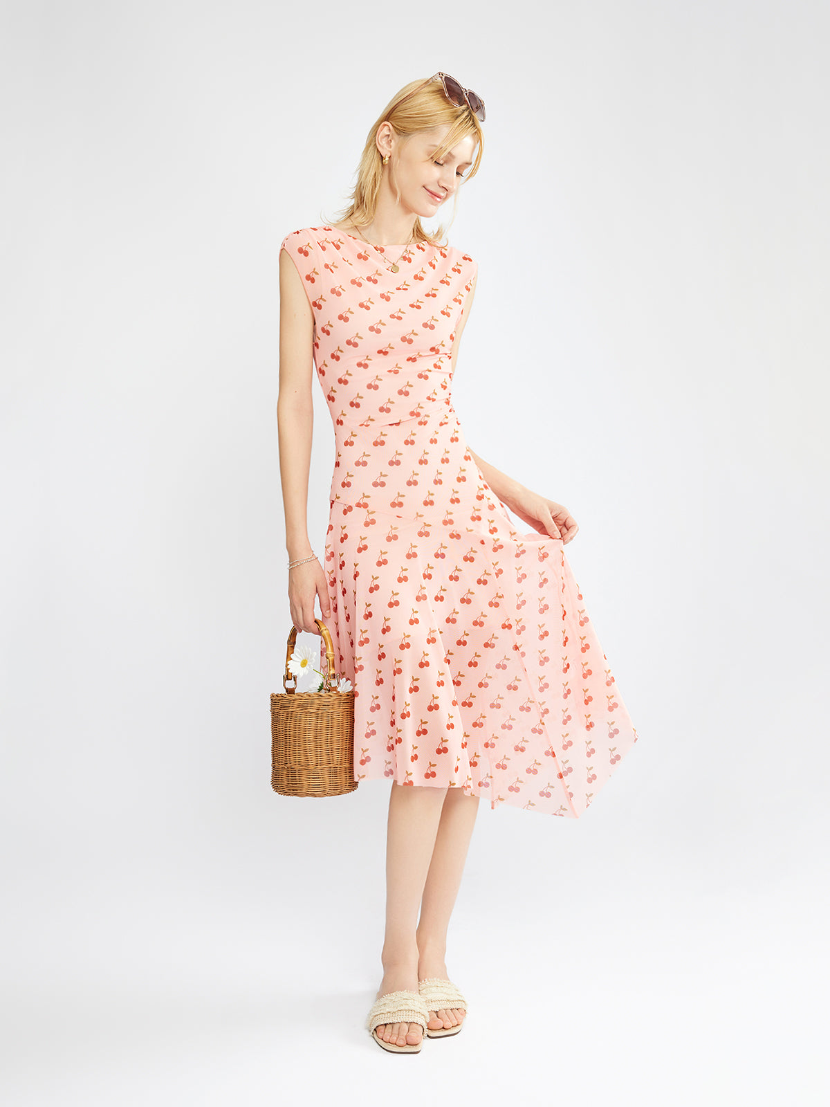 Ruched Tulle Midi Dress