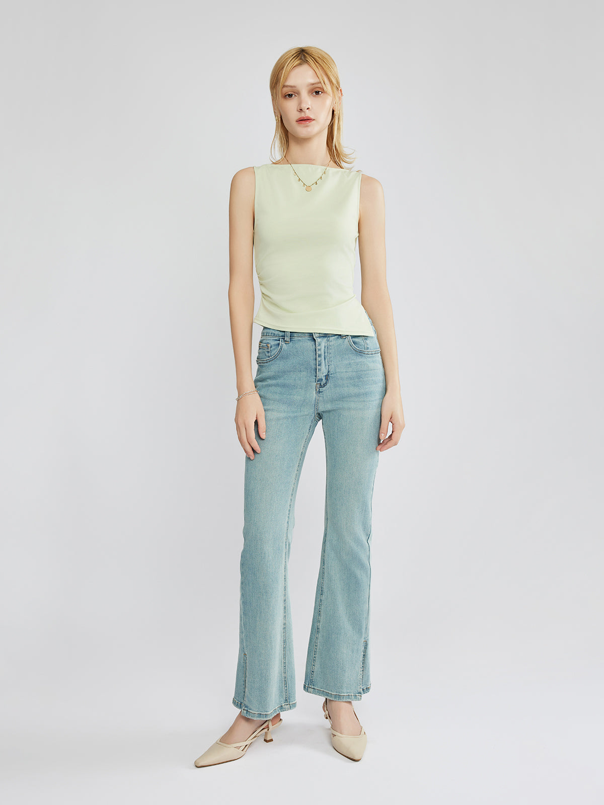 Ruched Side Asymmetrical Hem Sleeveless Top