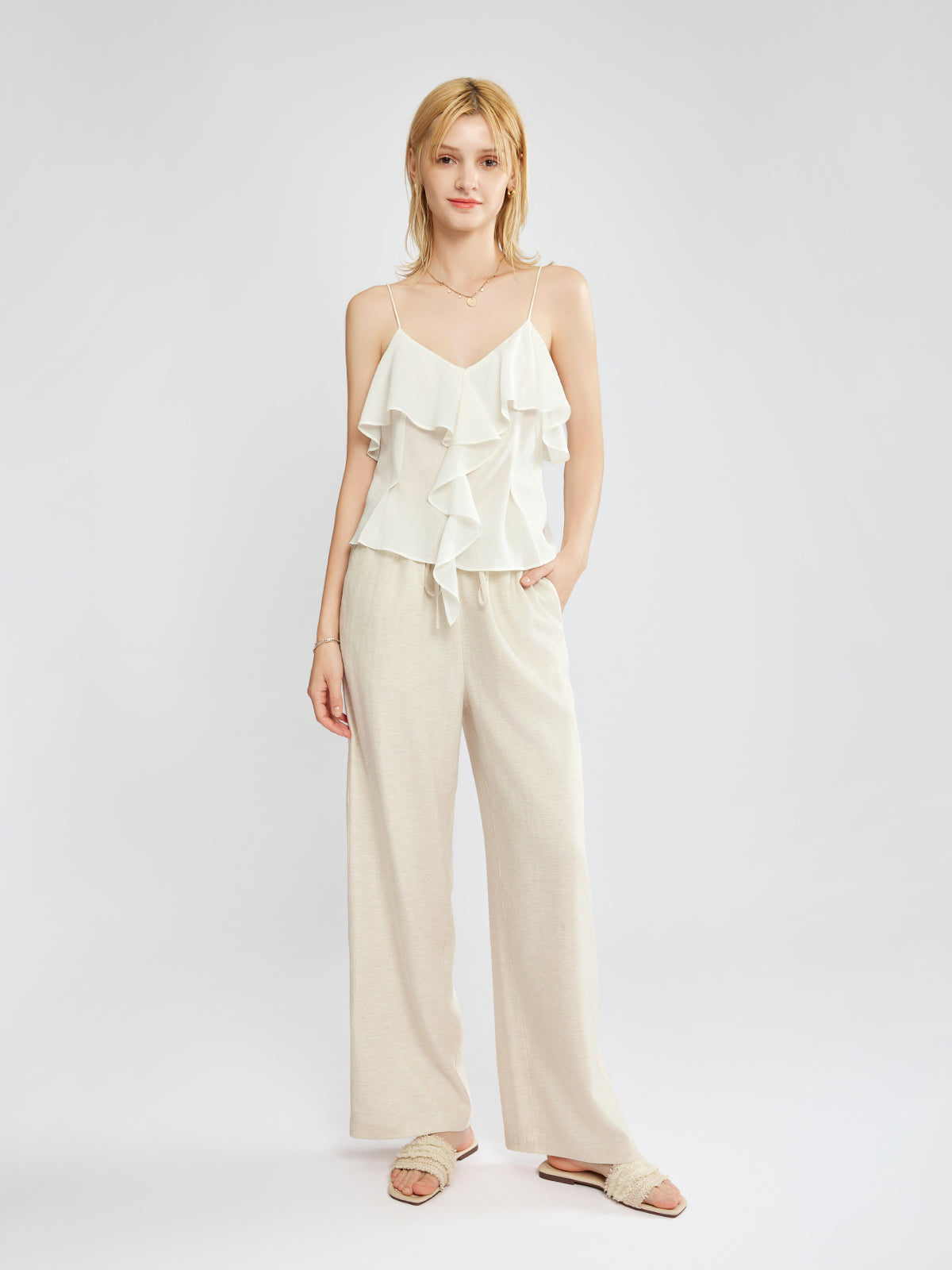 Ruffled Chiffon V-Neck Camisole