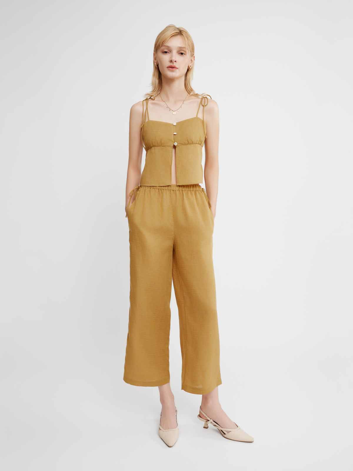 Linen Mid-Rise Wide-Leg Pants