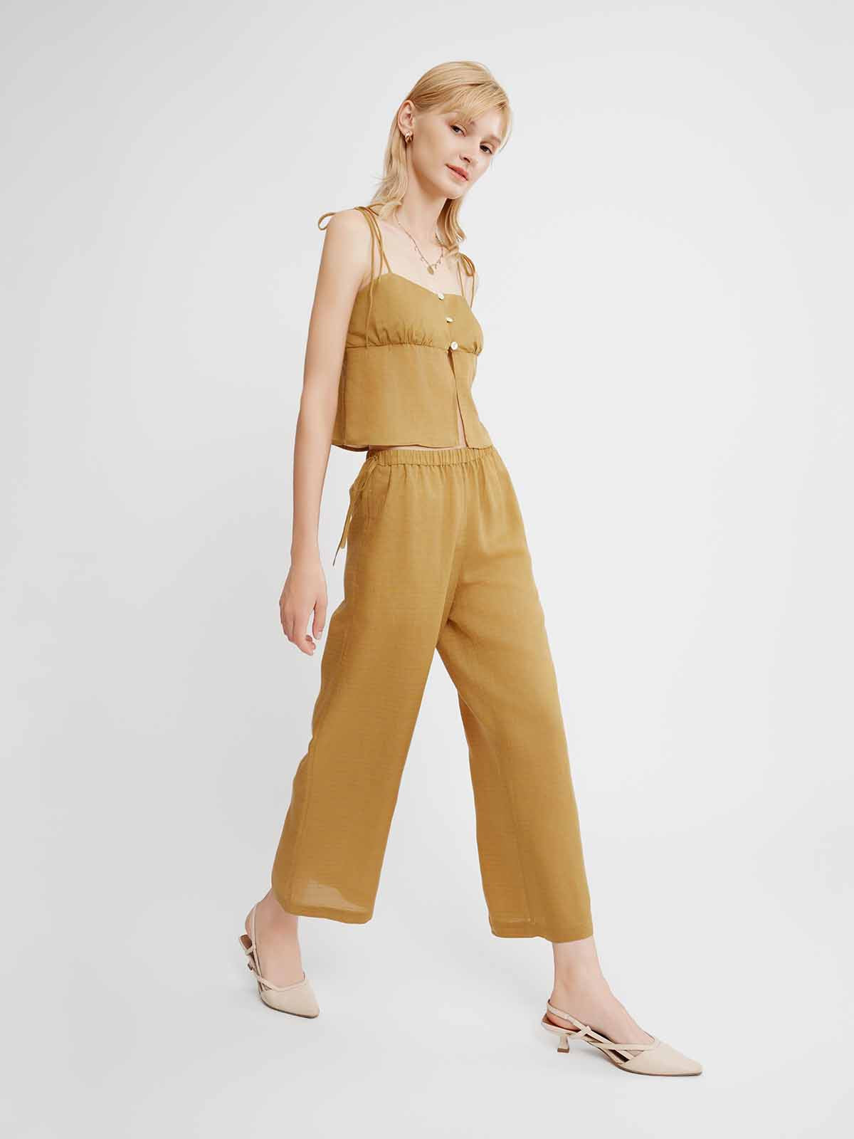 Linen Mid-Rise Wide-Leg Pants