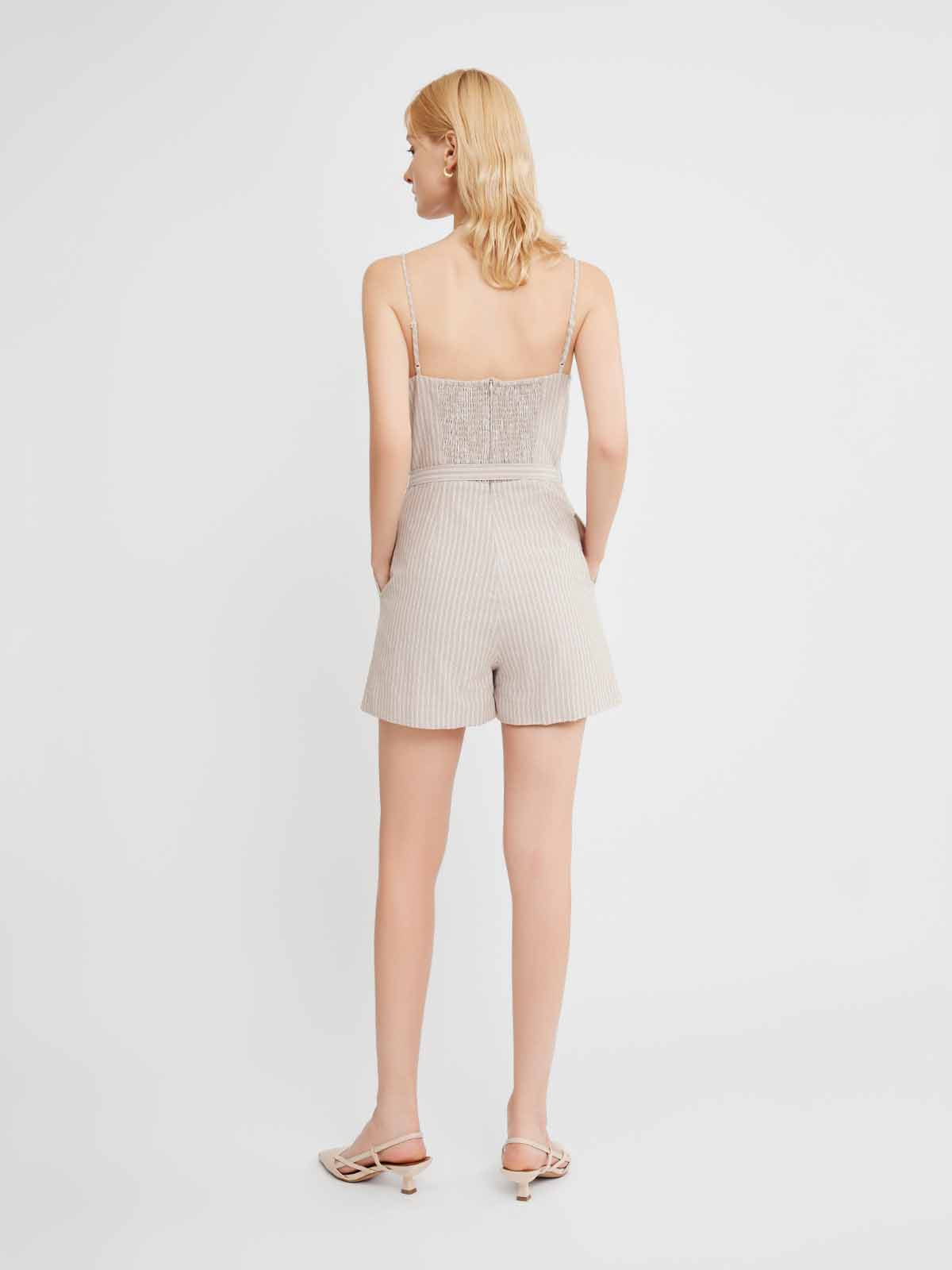 Sleeveless Square-Neck Pleated Romper