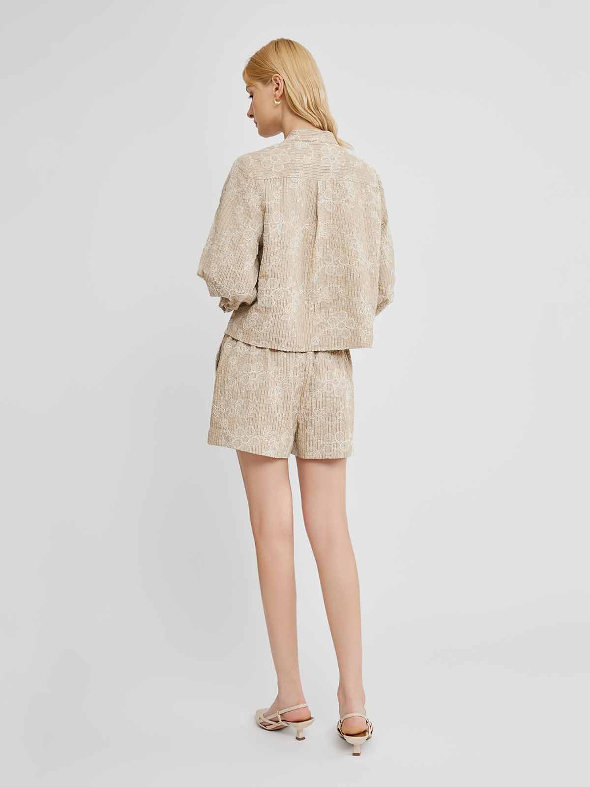 Stand-Collar Puff-Sleeve Shirt