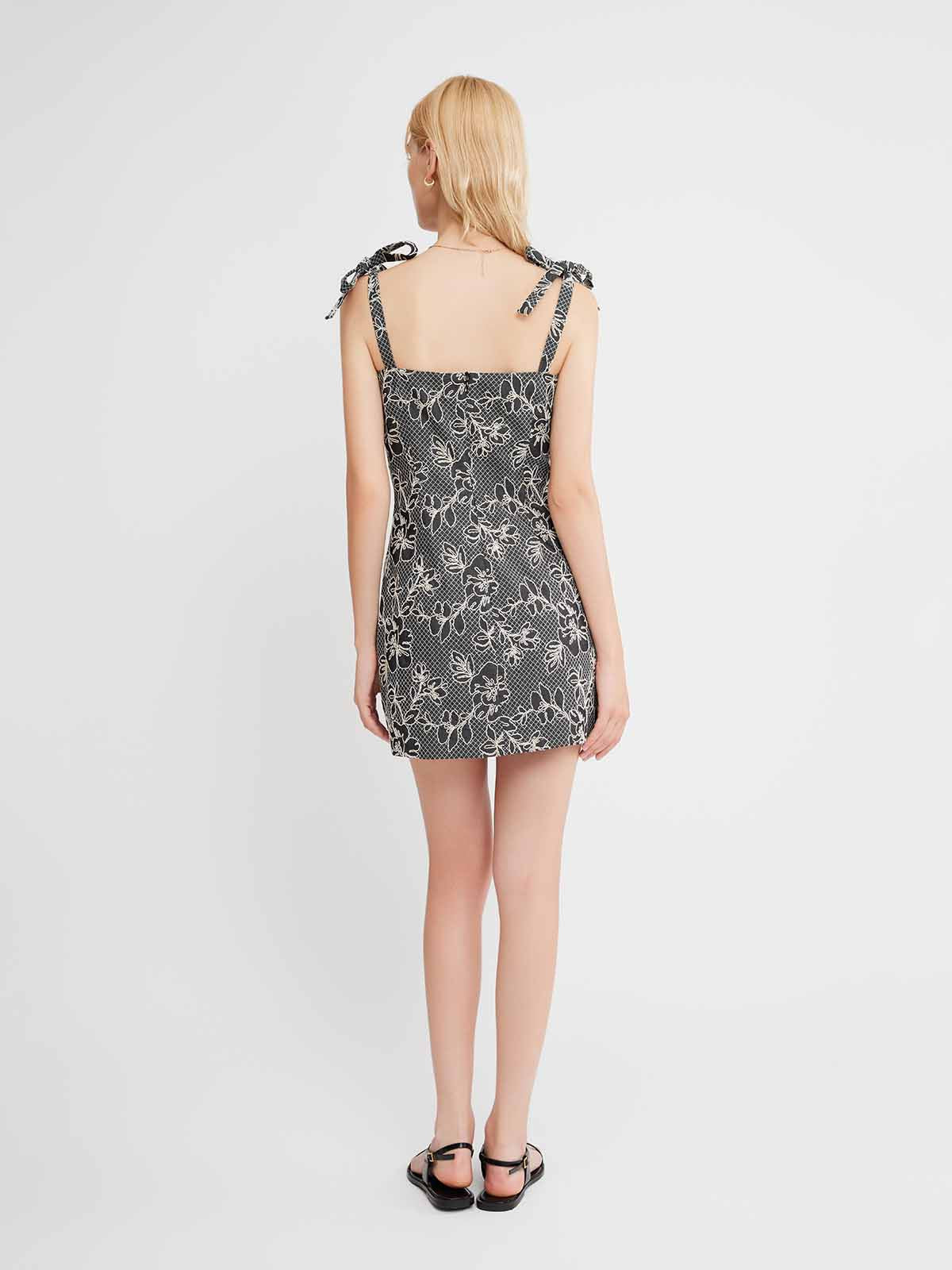 Embroidered Tie-Strap Mini Dress