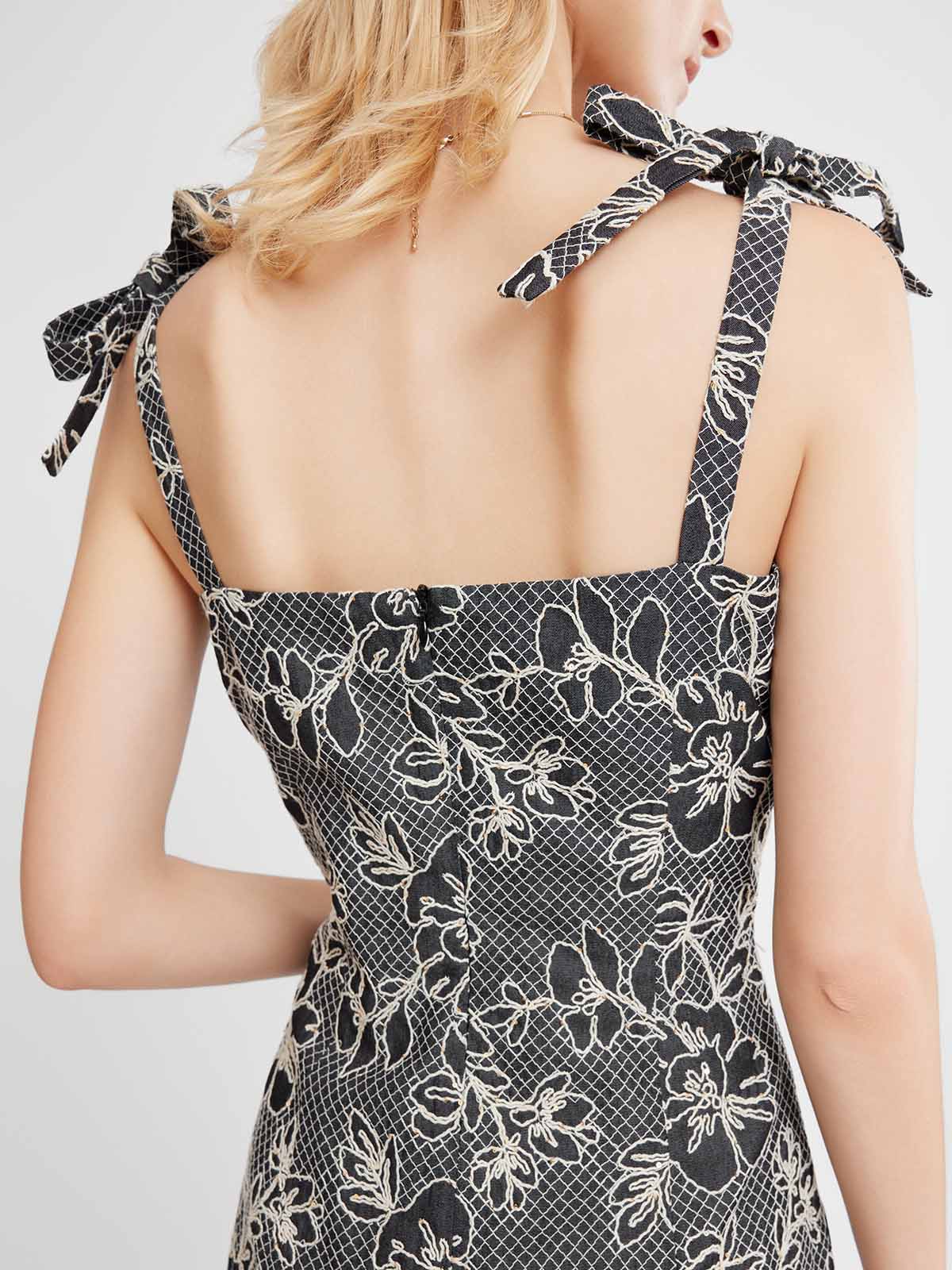 Embroidered Tie-Strap Mini Dress