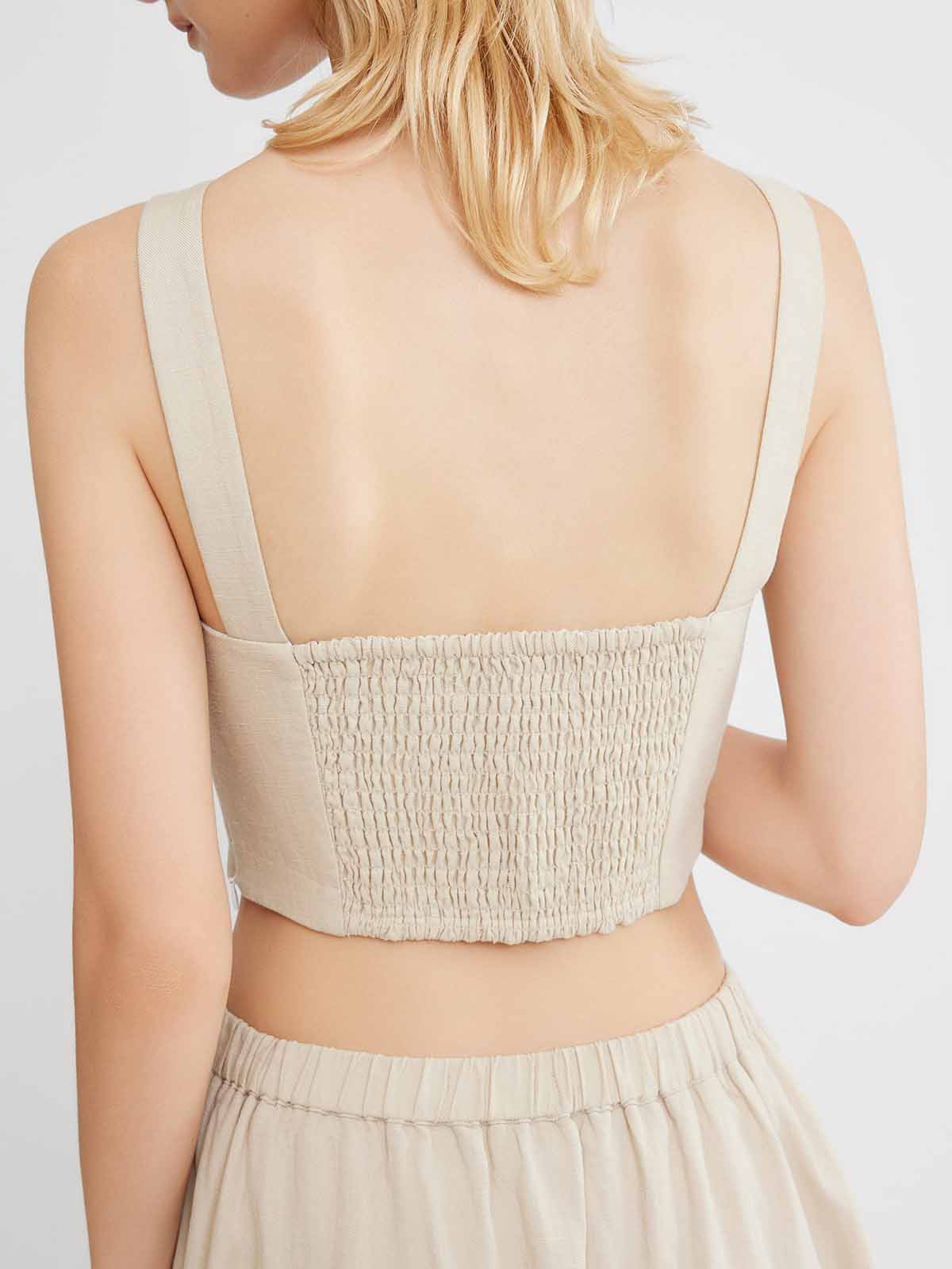  Smocked Square-Neck Top