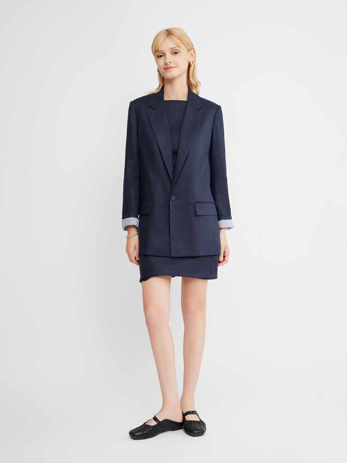 100% Linen Faux-Wrap Mini Dress