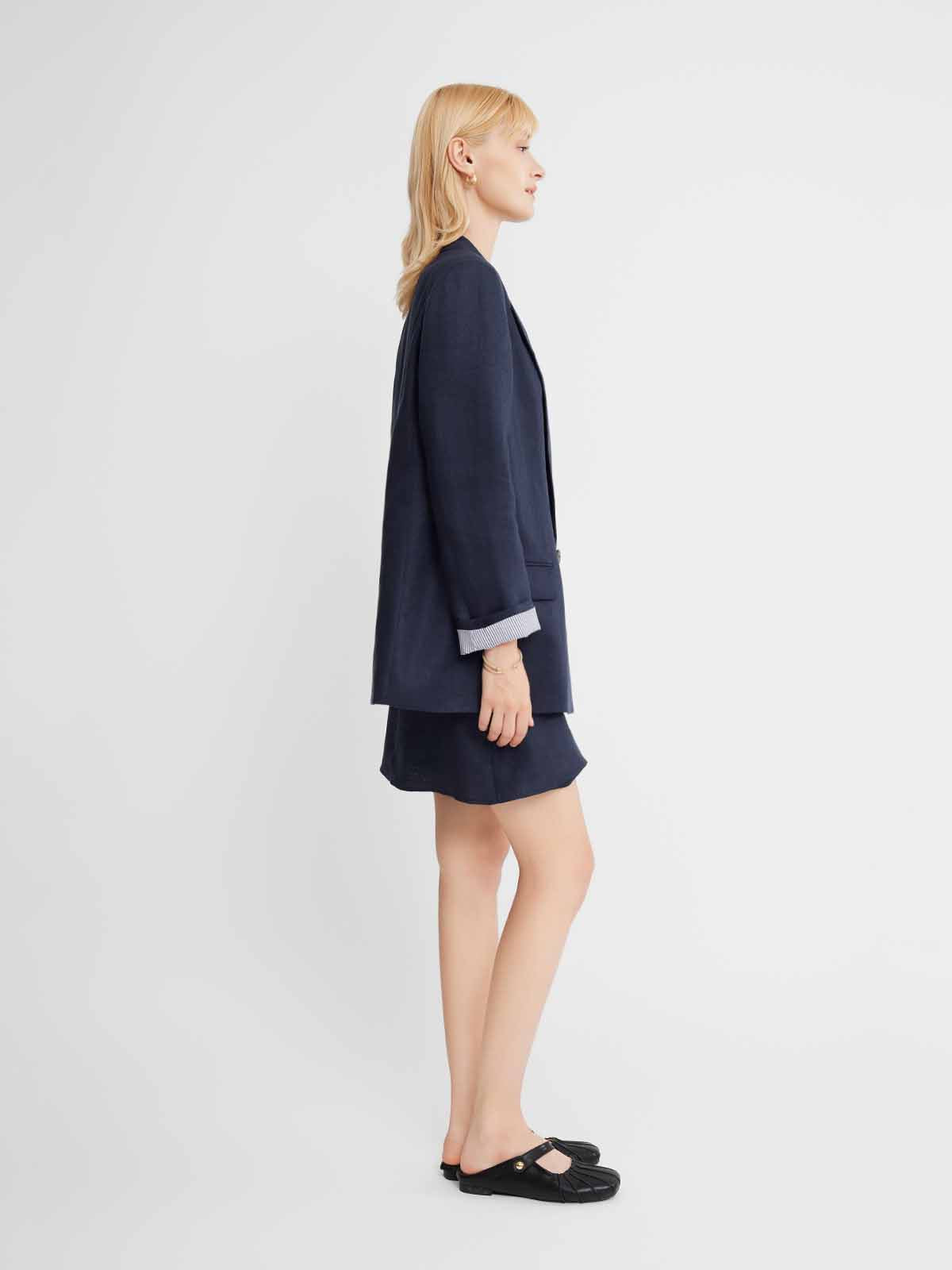 ASOBIO 100% Linen Blazer with Striped Lining