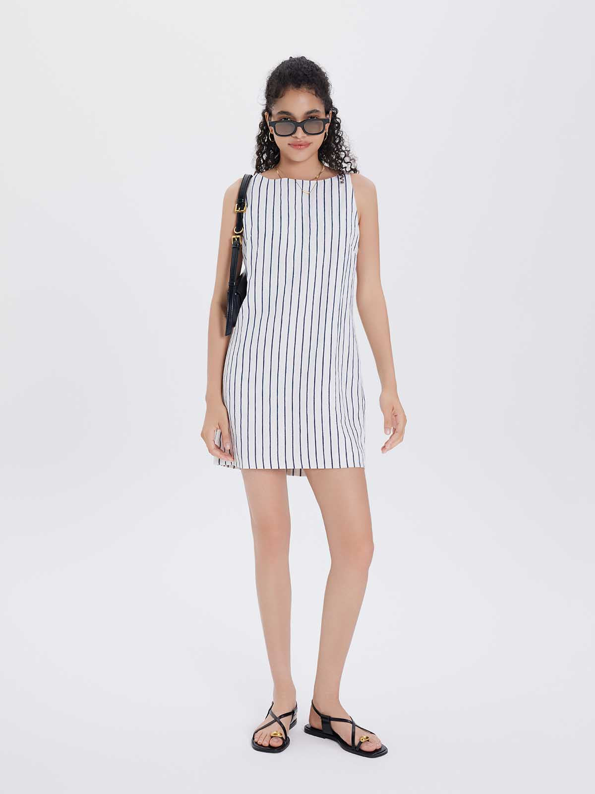 100% Linen Boatneck Mini Dress