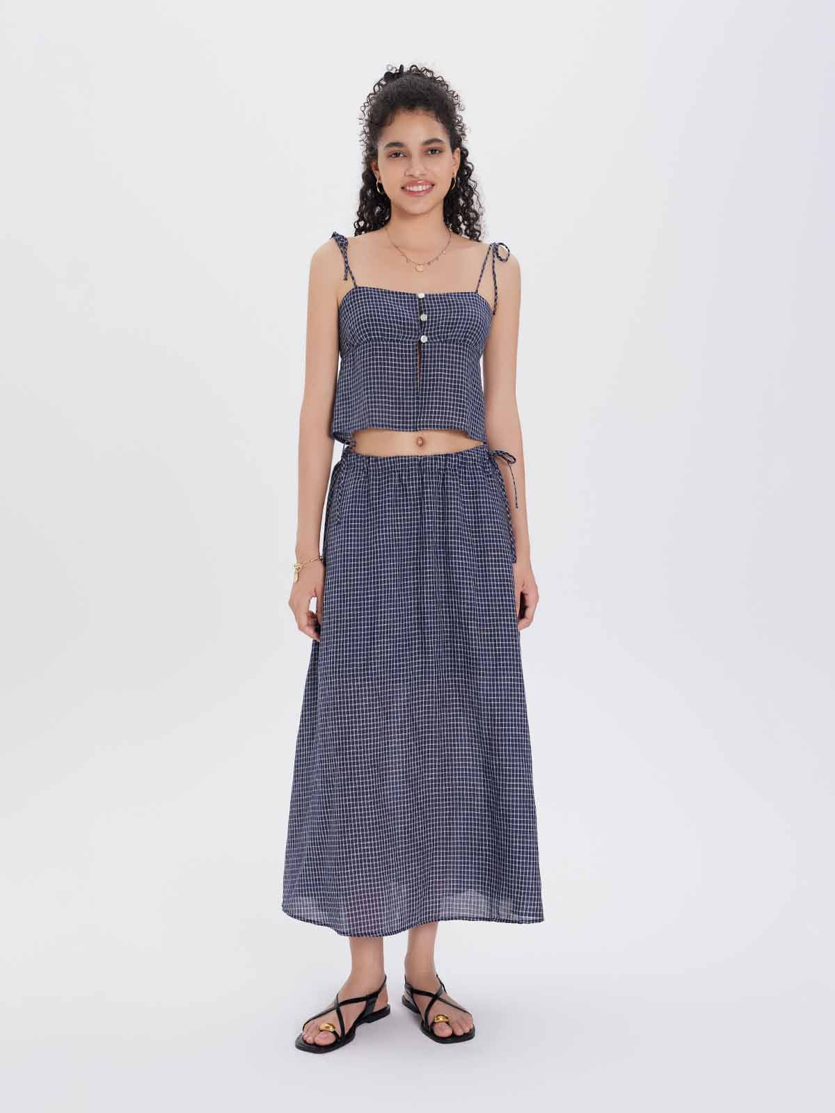 ASOBIO Tie-Waist Lyocell-Linen Maxi Skirt