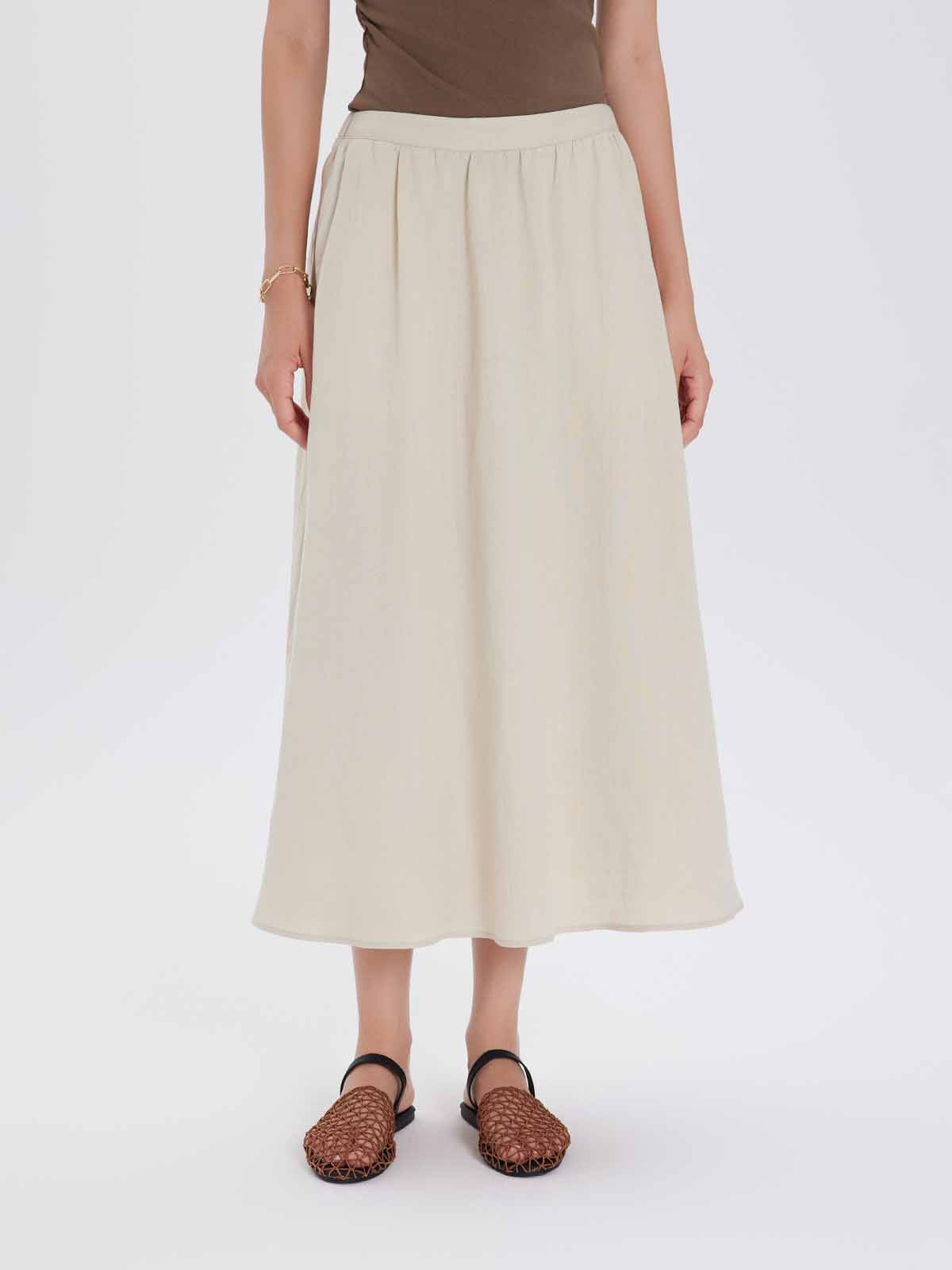 ASOBIO Linen-Blend A-Line Midi Skirt