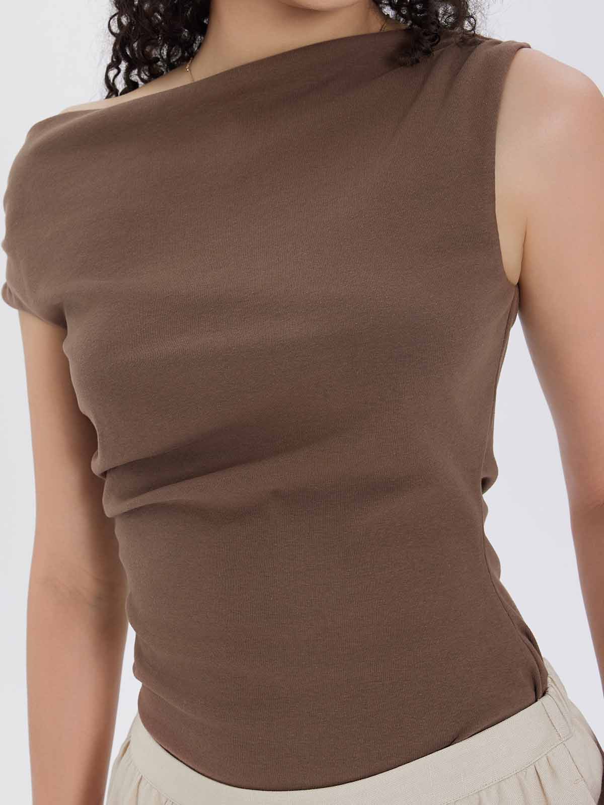 Ruched One-Shoulder Knit Top