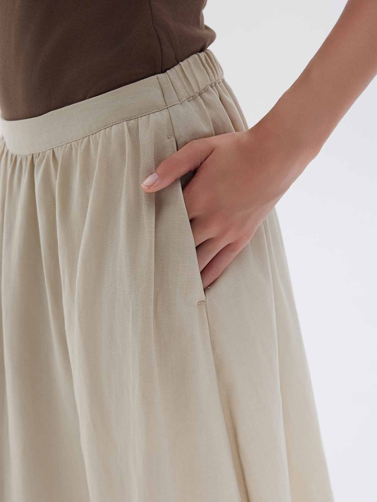 ASOBIO Linen-Blend A-Line Midi Skirt