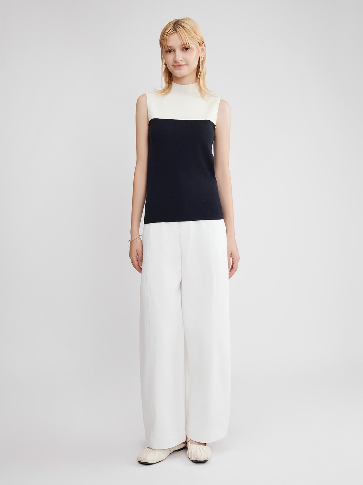 ASOBIO Colorblock Mockneck Sleeveless Knit Top