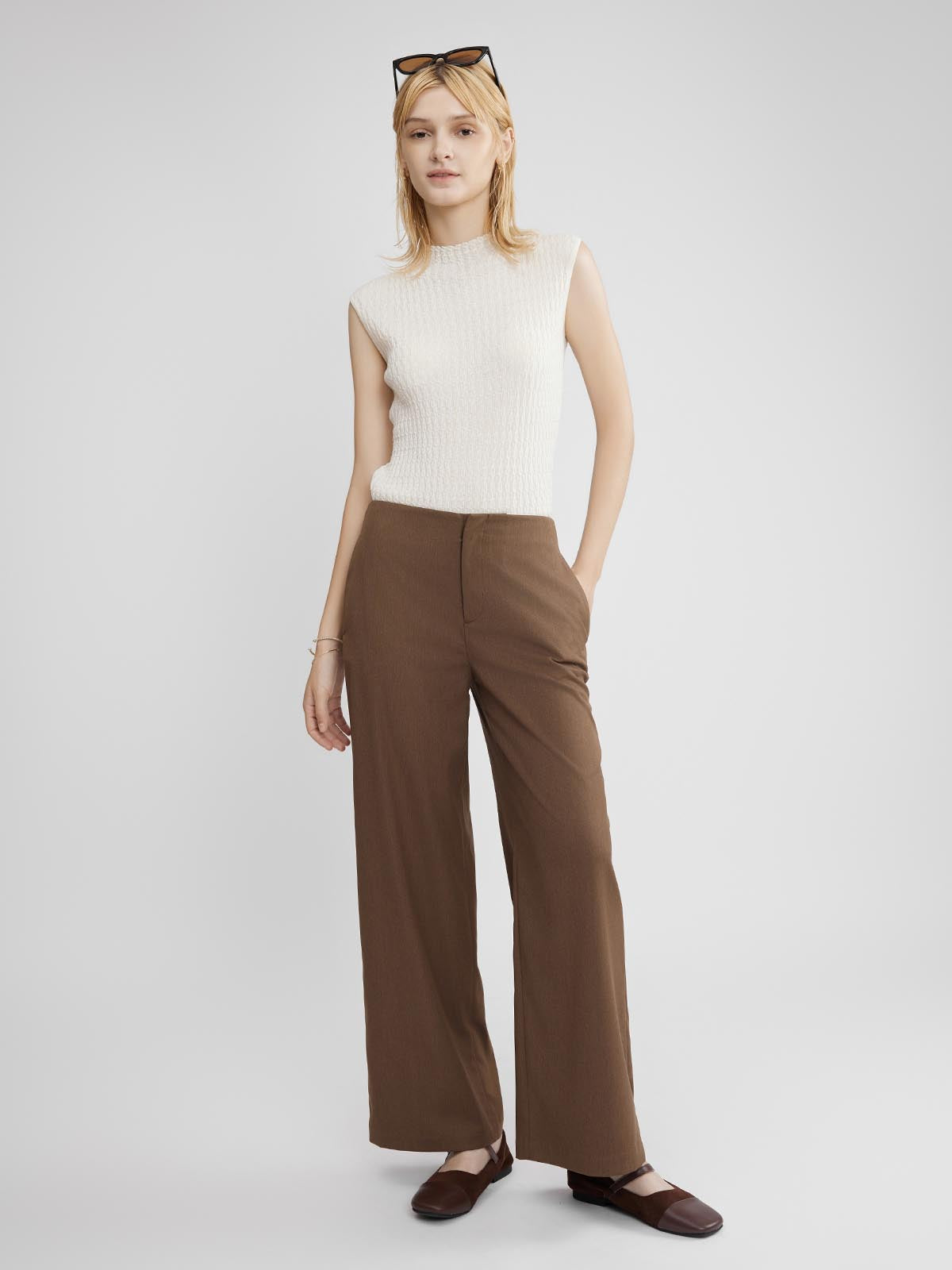 ASOBIO 100% Wool Textured Mockneck Top