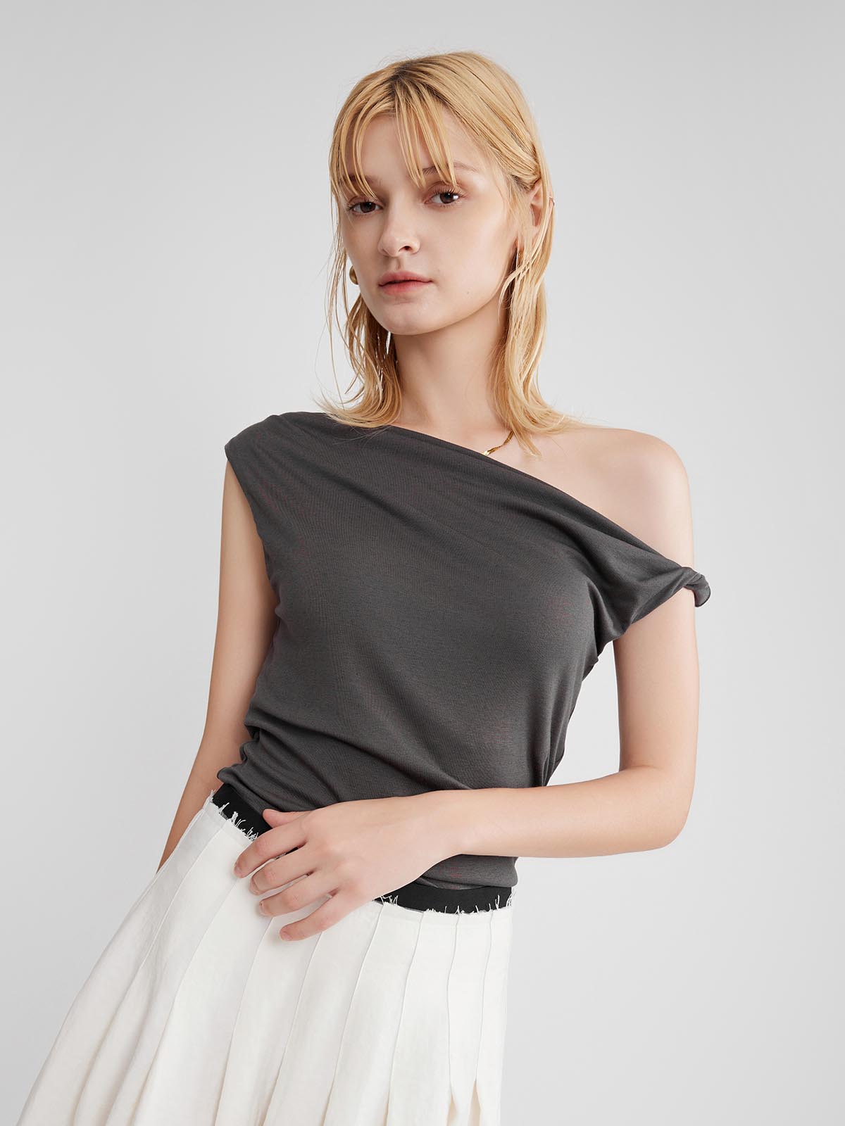 ASOBIO Sculpted Asymmetric Knit Top