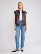 ASOBIO Faux Leather Collared Vest