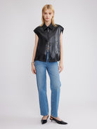ASOBIO Faux Leather Collared Vest