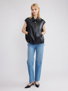 ASOBIO Faux Leather Collared Vest