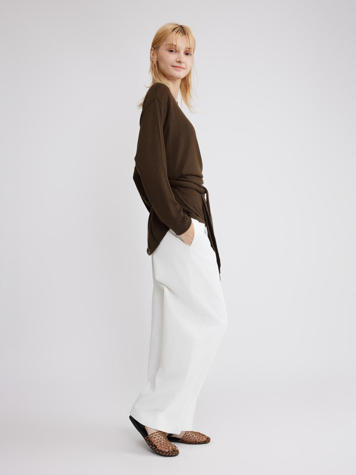 ASOBIO Wool Blend Wide Neck Knit Top